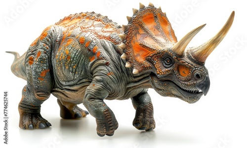 full body illustration of a detailed triceratops dinosaur on a white studio background