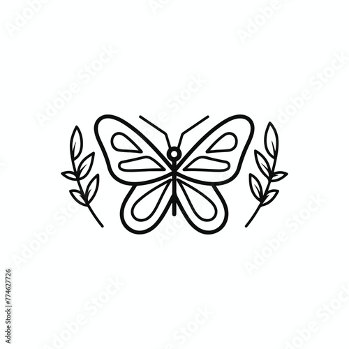 minimalist butterfly logo black and white lineart illustration