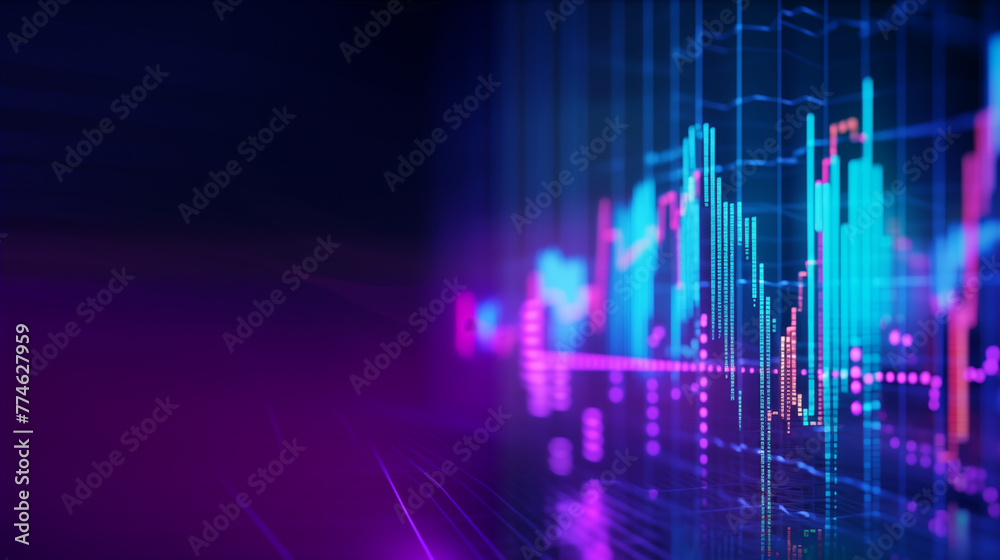 Stock market trend in blue and purple neon lights, stock market trend concept illustration Stock market trend in blue and purple neon lights, stock market trend concept illustration