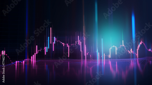 Stock market trend in blue and purple neon lights, stock market trend concept illustration