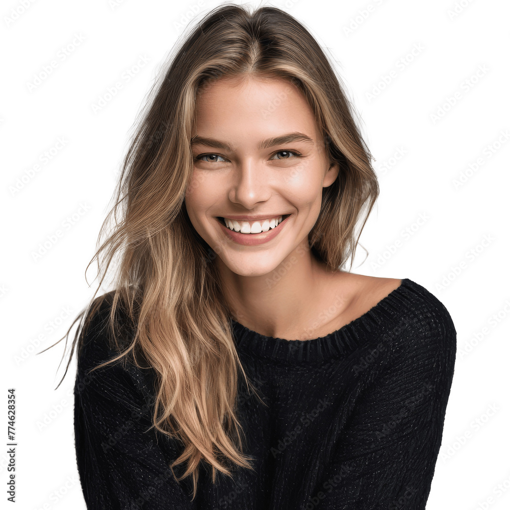 portrait of a smiling woman wearing black sweater isolated on transparent background portrait of a smiling woman wearing black sweater isolated on transparent background