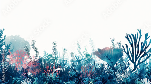 coral reefs and seagrass beds on white background with copy space. photo