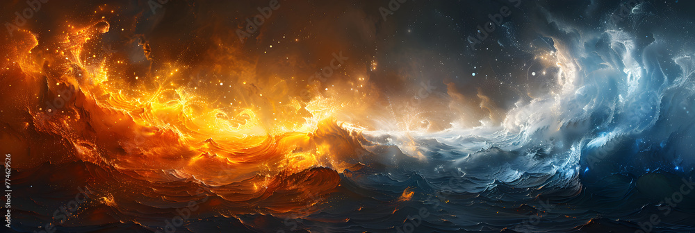 Harmony Between Fire and Ice A Moment of Peaceful,
Abstract wave painting background
