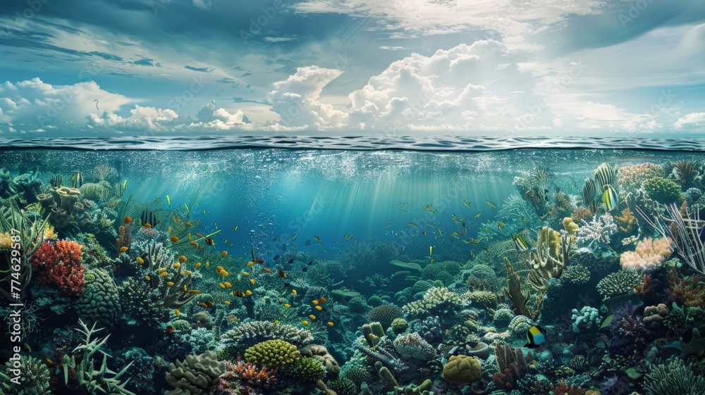 Marine ecosystems protect the marine food chain and ensure the sustainability of biodiversity.world ocean day world environment day Virtual image.