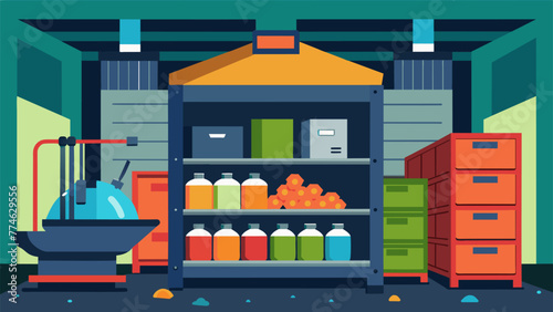 A view of the storage area within the microfactory filled with a variety of raw materials and components ready to be customized and transformed