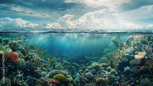 Marine ecosystems protect the marine food chain and ensure the sustainability of biodiversity.world ocean day world environment day Virtual image. © Annawet boongurd