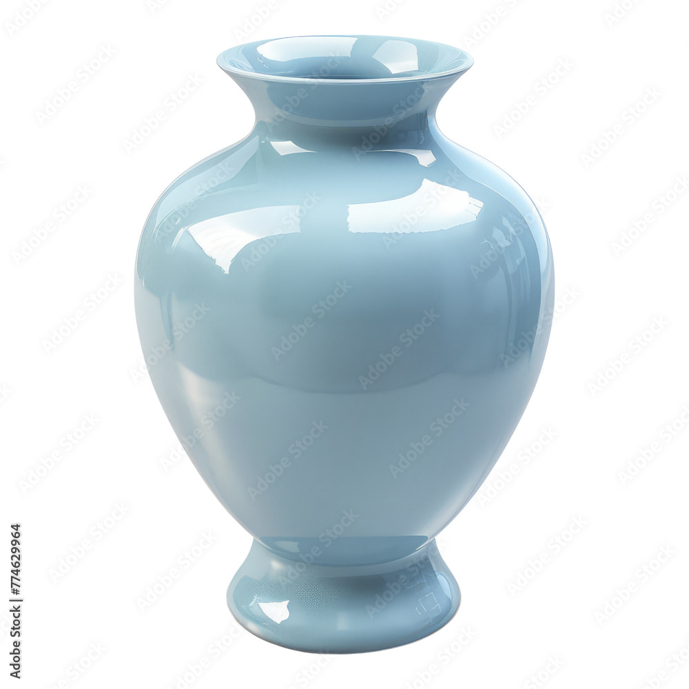 Empty light blue ceramic vase isolated on transparent background