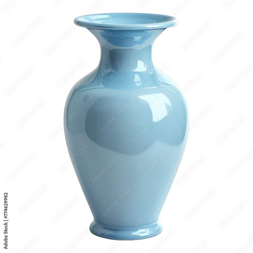 Empty light blue ceramic vase isolated on transparent background