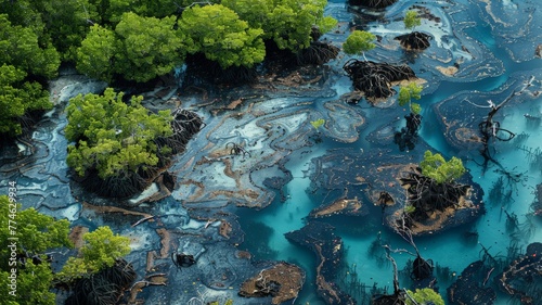 Oil has the potential to destroy habitats, particularly sensitive or protected area, such as mangroves or coral reefs ,world ocean day world environment day Virtual image.