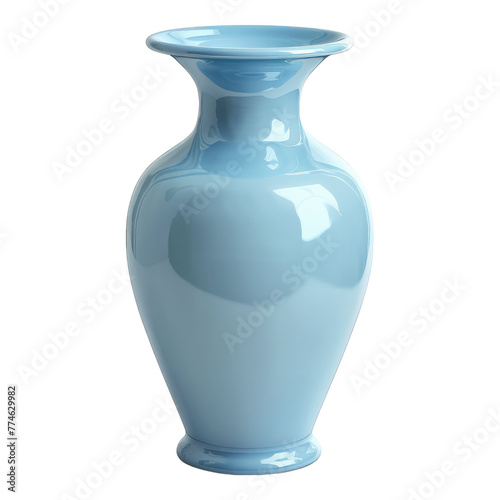 Empty light blue ceramic vase isolated on transparent background