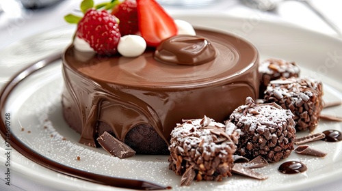 Elegant chocolate cake with strawberries