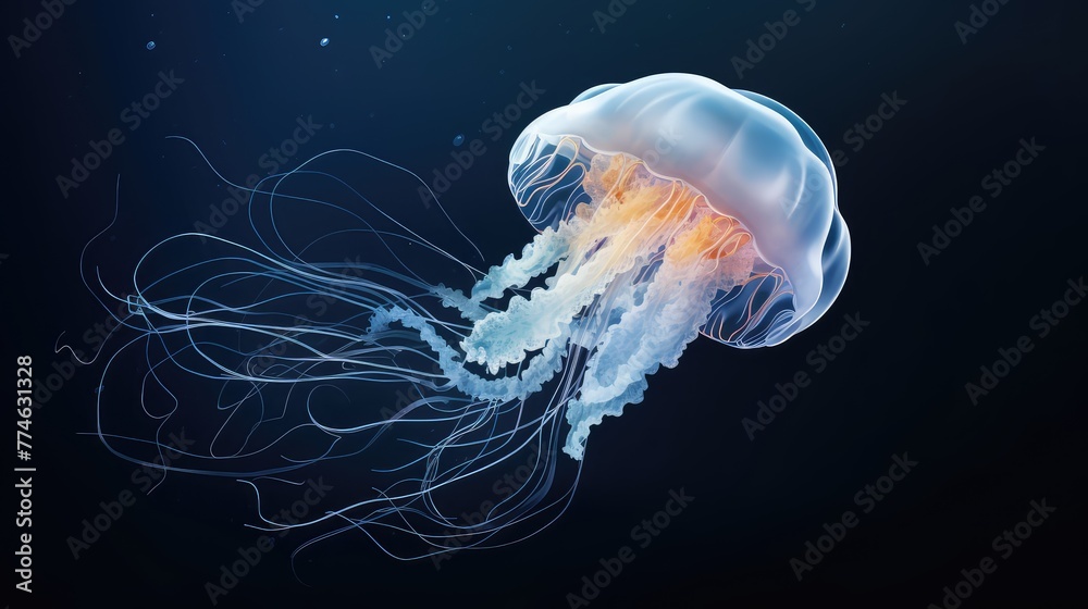 Fototapeta premium Sea jellyfish on a dark background 