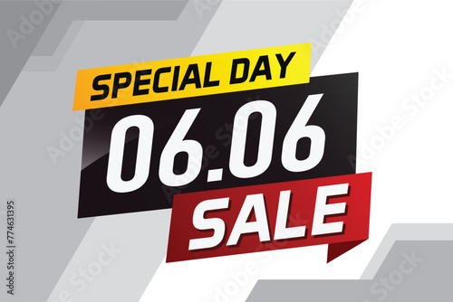 6.6 Special day sale word concept vector illustration with ribbon and 3d style for use landing page, template, ui, web, mobile app, poster, banner, flyer, background, gift card, coupon

