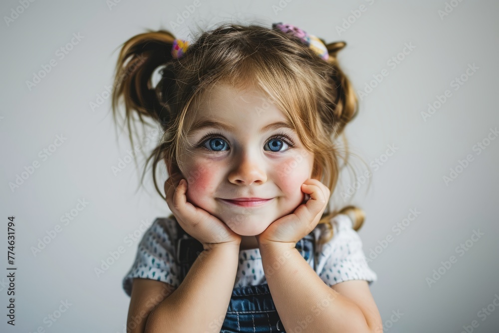 Portrait of a cute little girl with blue eyes on gray background Portrait of a cute little girl with blue eyes on gray background
