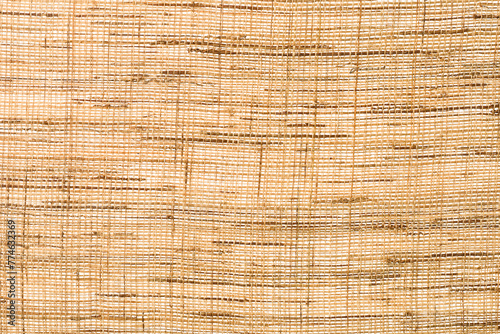 Natural loose plain linen fabric texture background, top view.