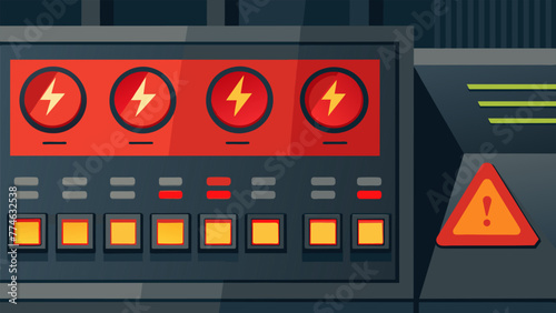 Closeup shot of an control panel with bright red lights and audible alarms signaling an urgent system alert that requires immediate action.
