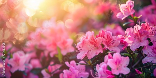 Pink azalea flowers blooming in vibrant pink colors under the sunlight