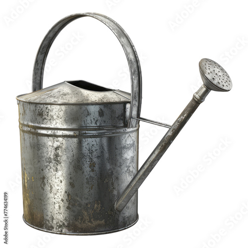Metal watering can isolated on transparent background