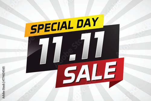 11.11 Special day sale word concept vector illustration with ribbon and 3d style for use landing page, template, ui, web, mobile app, poster, banner, flyer, background, gift card, coupon

