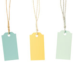 Three tags hanging from a string on a Transparent Background