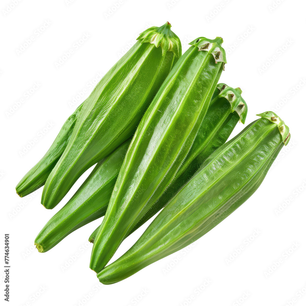 Green fresh okra isolated on transparent background Green fresh okra isolated on transparent background