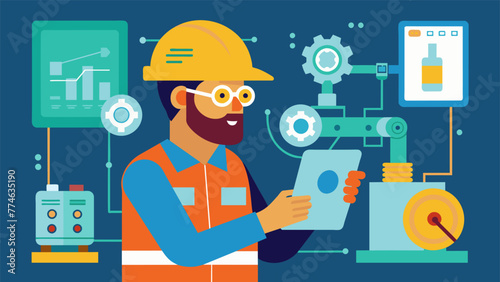 A worker closely inspects a newly implemented technological device aiding in precise and efficient maintenance procedures.