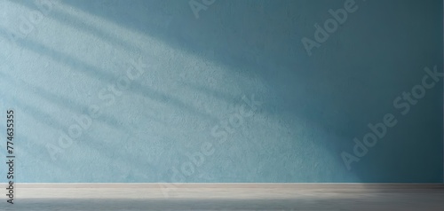 Light blue empty wall and smooth floor with interesting light glare. Background for the presentation  Ideal for showcasing various products. Website header with copy space. Generative AI