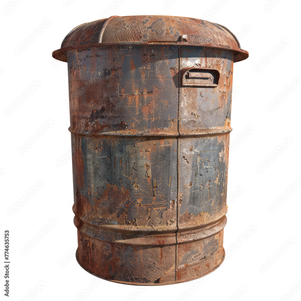 Oil rusty metal trash can isolated on transparent background Oil rusty metal trash can isolated on transparent background