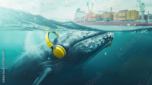 Wallpaper Mural Ship noise pollution affects marine life. world ocean day world environment day Virtual image Torontodigital.ca