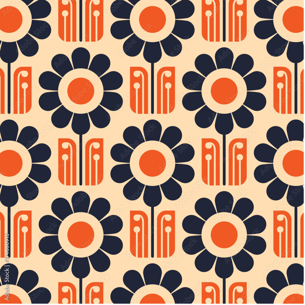Naklejka premium Retro 70 S Seventies Flowers Kitchen Hessian Glanoramay Designs in Fabric, Wallpaper and Textures