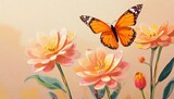 Springtime Harmony: Orchids, Tulips, and the Dance of the Orange Butterfly