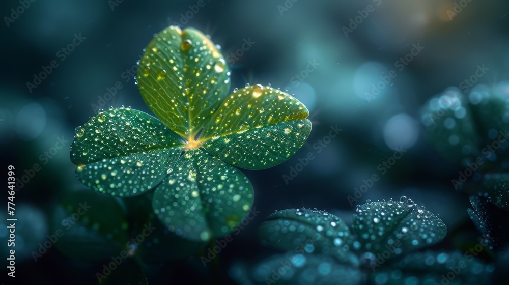 leaves speckled with water droplets, backdrop softly blurred leaves speckled with water droplets, backdrop softly blurred
