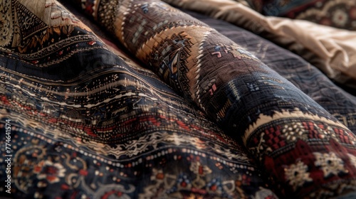 Detailed texture of traditional oriental rug. Textile and cultural concept for interior design.