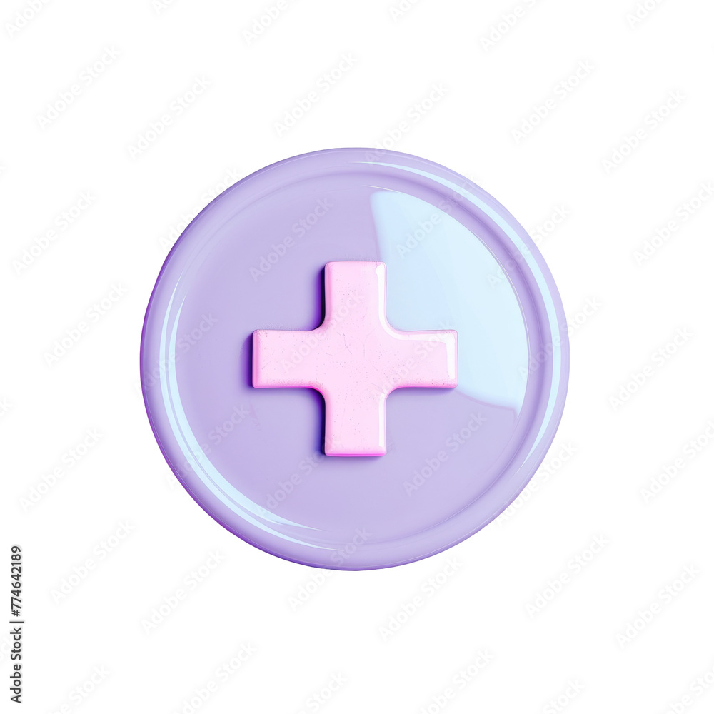 Obraz premium Pink cross on purple button on Transparent Background