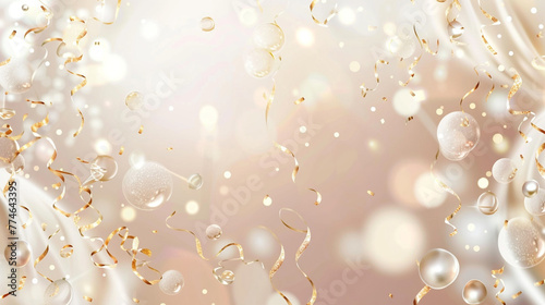 An ultra-HD scene of a serene and luxurious celebration, with vector confetti in shades of gold and pearl floating gently down 