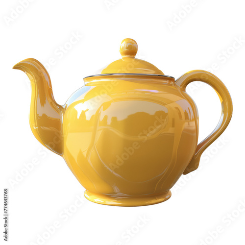 Yellow ceramic teapot isolated on transparent background