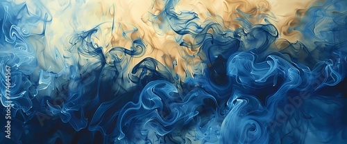 Cobalt blue smoke forming enchanting shapes over a canvas painted in shades of goldenrod.