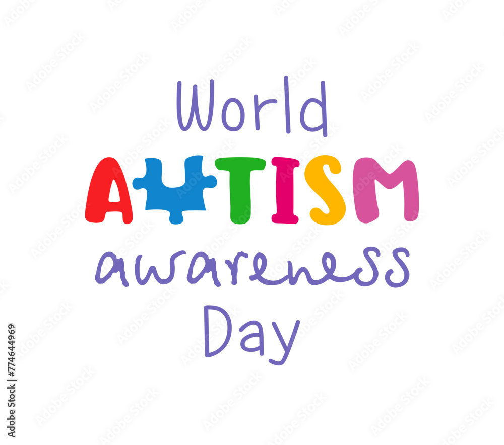 World Autism Awareness Day social media poster. Network timeline post. Colorful design. School banner. Educational logo concept. Creative typography of word Autism with puzzle element.
