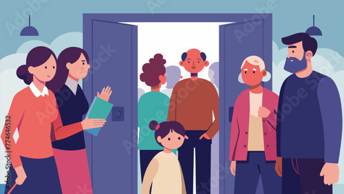 At a family party the person stands near the exit ready to leave at any moment. They feel too overwhelmed by the presence of so many relatives