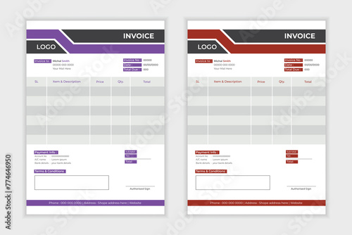 Minimal professional vector Corporate Business Invoice design template, bill form price invoice, Creative invoice template, business stationery design, payment agreement design template