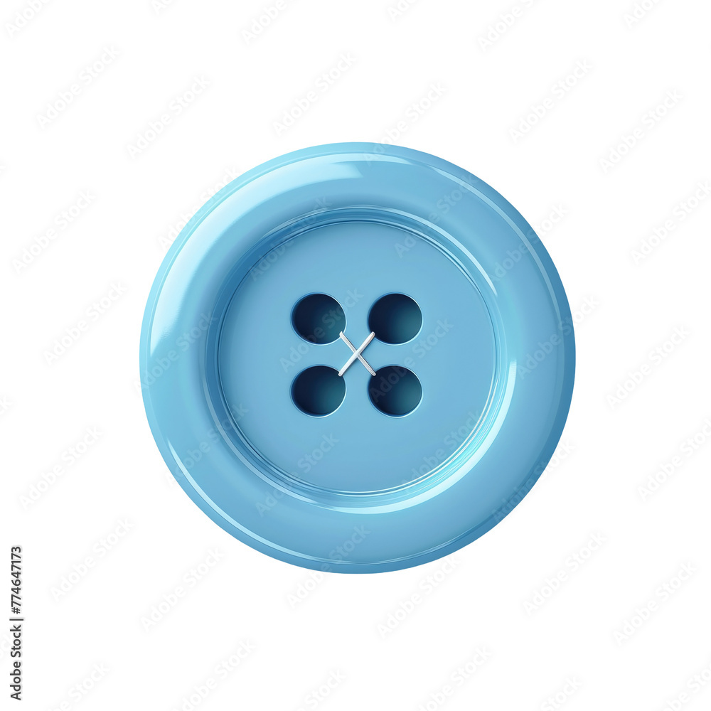 A close up of a blue button with four holes on it