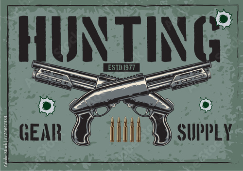 Vector Illustration of Two Stakeout Guns with Vintage Illustration Available for Vintage Poster Lanscape