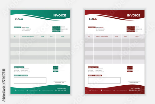 Minimal professional vector Corporate Business Invoice design template, bill form price invoice, Creative invoice template, business stationery design, payment agreement design template