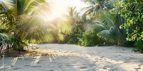 Pôr do sol na praia com palmeiras photo
