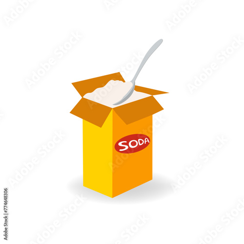 Soda in a craft paper bag and spoon, baking ingredient vector Illustration on a white background
