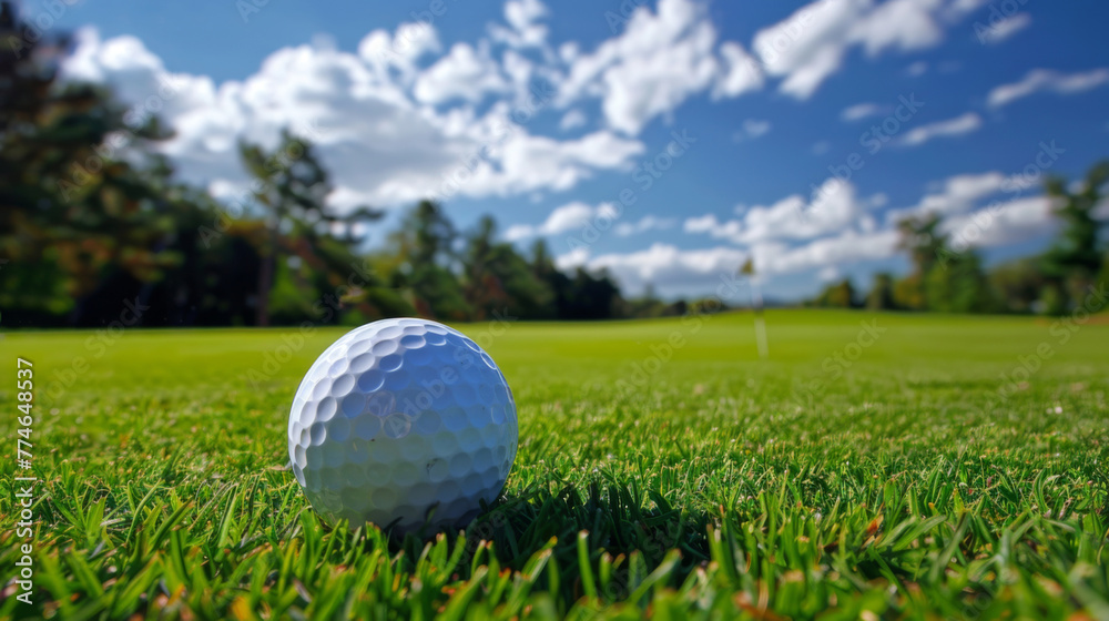 Fototapeta premium Golf ball on the grass on the golf course. 