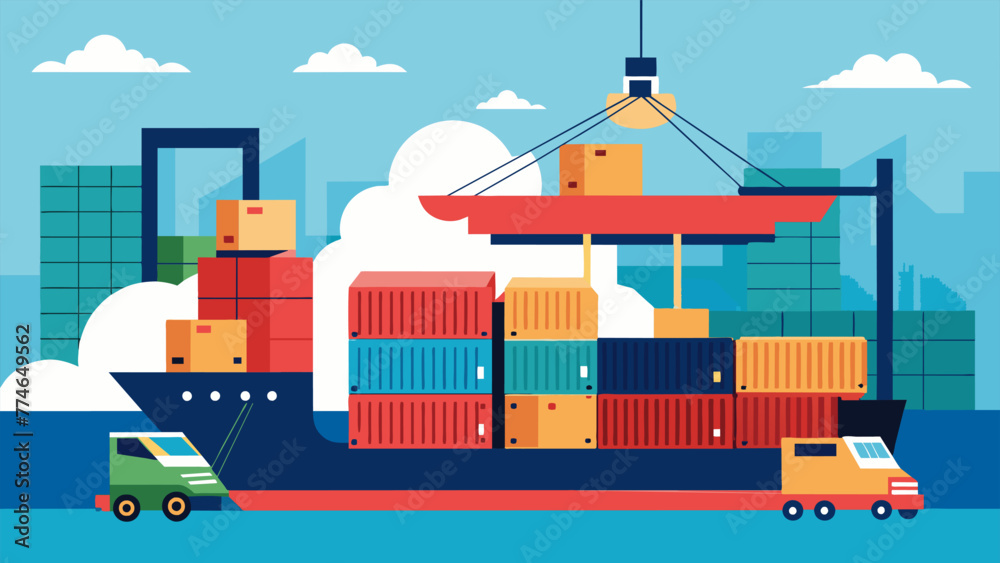 A detailed image of a shipping container being loaded onto a cargo ship emphasizing the reduced overseas transportation costs of reshoring and