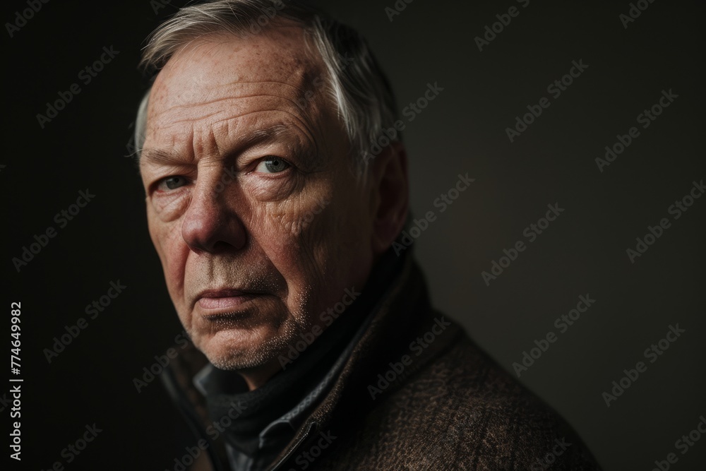 Portrait of an elderly man in a sweater on a dark background