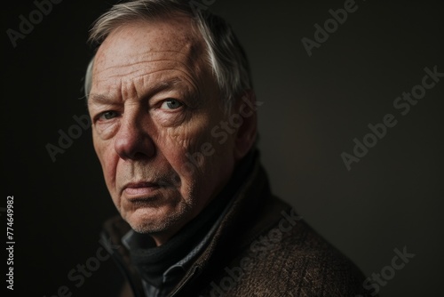 Portrait of an elderly man in a sweater on a dark background © Iigo