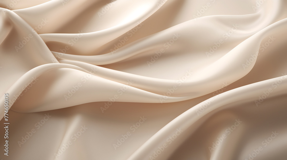 Fototapeta premium Smooth Elegant Beige Silk Fabric Texture, Gentle Folds of Satiny Material, Soft Abstract Background, Delicate Textile Elegance Concept